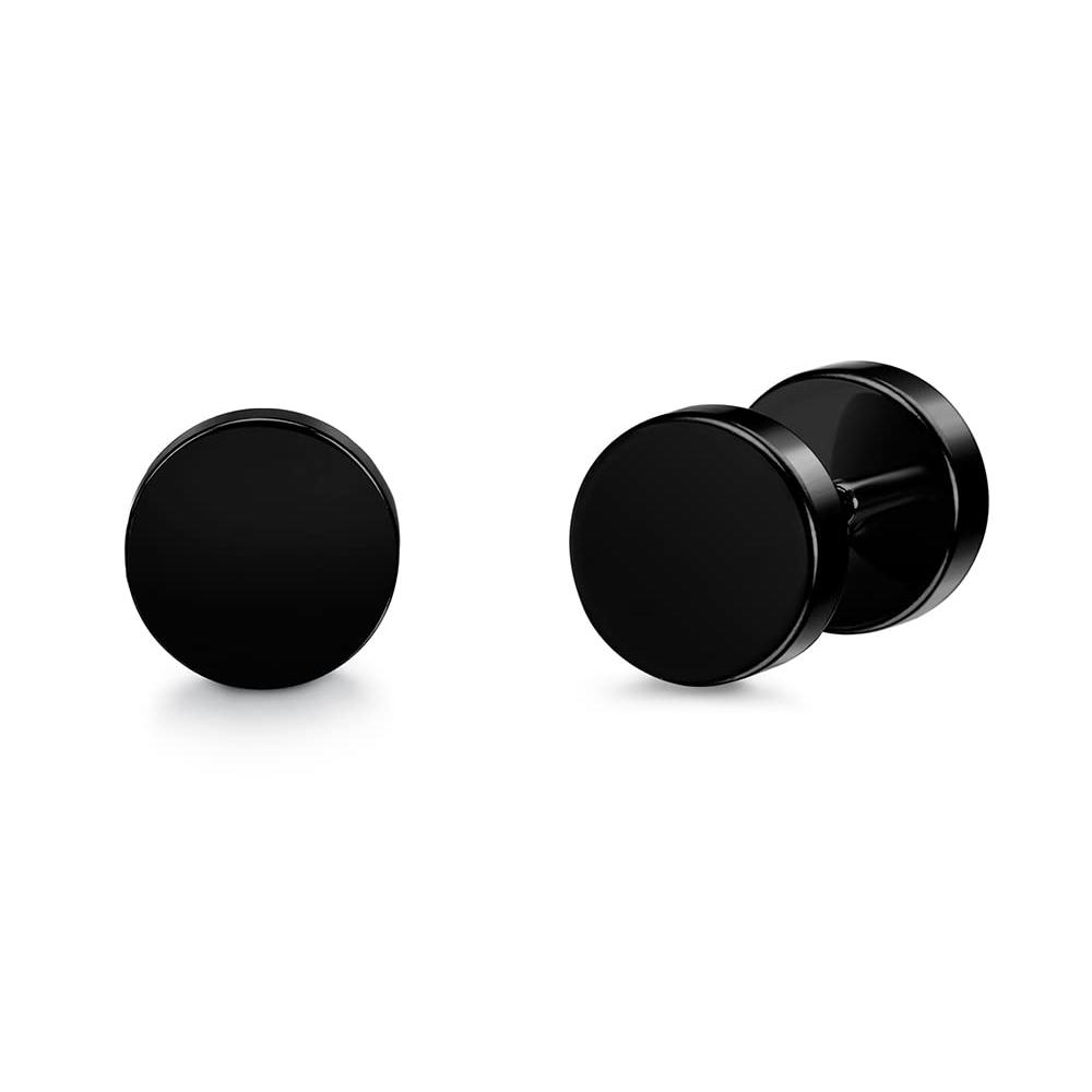 1 Pairs Black Earrings for Men Women Stainless Steel Black Stud Earrings Round CZ Stud Earrings Set 8MM