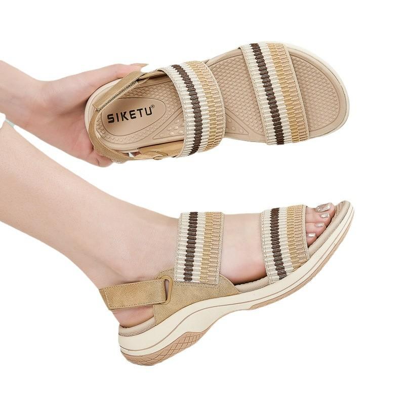 L New Flying Weaving Noodles Velcro Breathable Comfortable Versatile Women's Sandals Shoes