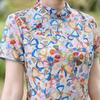 Womens Modern Cheongsam Dress Vintage Style Mid-Length Slim Fit Ice Silk Linen Blend 3D Print Stand Collar