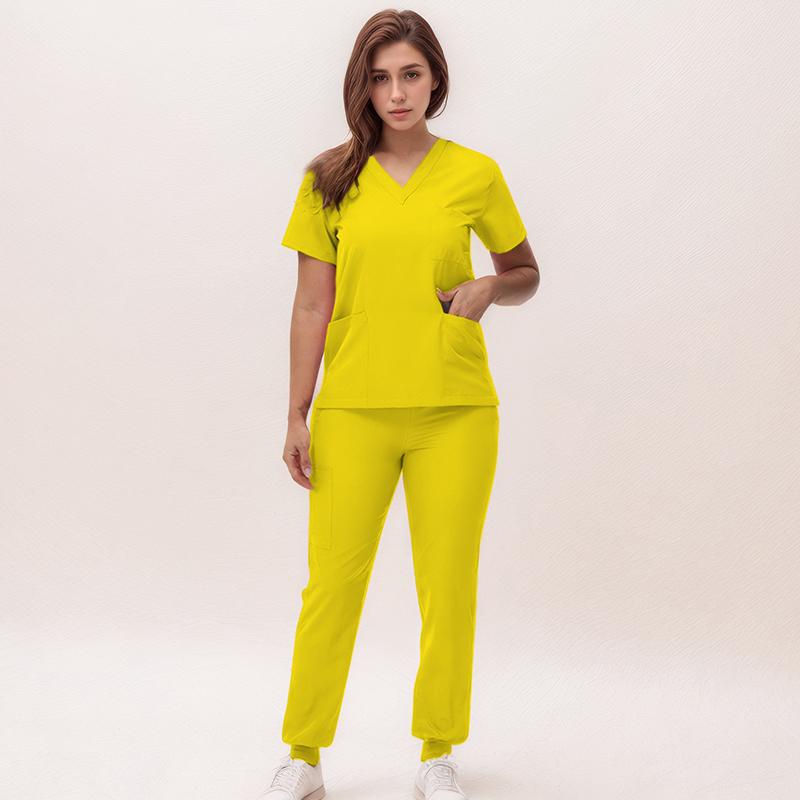 Stretchy Nurse Uniforms V-neck Top Jogger Pants Scrub Sets Surgical Workwear Dentist Nursing Suit Hospital Doctor Outfit S21