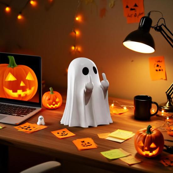 1/2/3/4/6Pcs Halloween Middle Finger Ghost Figurine Mini Spooky Ghost Statue Holiday Party Home Office Desktop Decoration Ornament