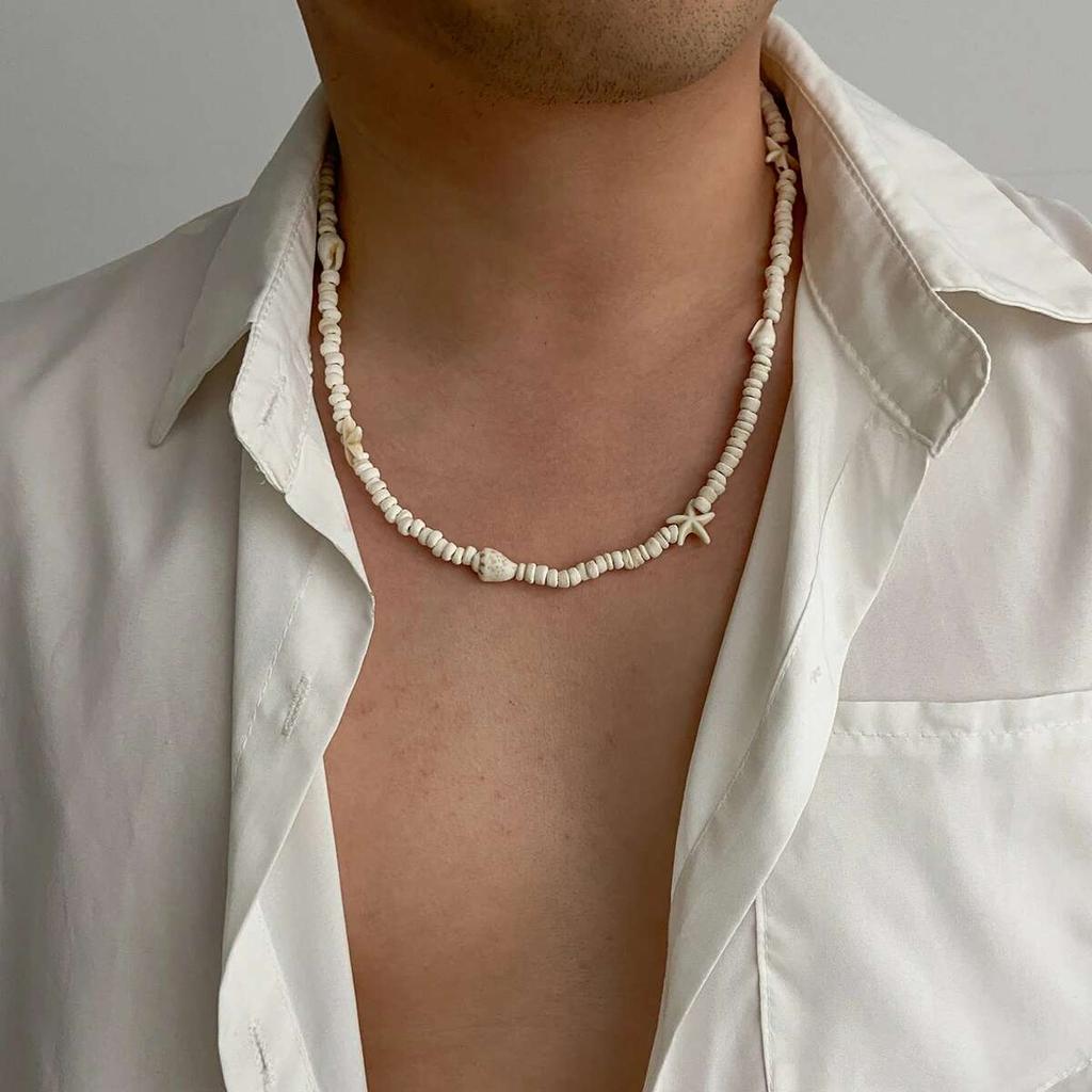 KunJoe Bohemia Starfish Conch Choker Necklace for Men Trendy Coconut Husk Wood Beads Collar Necklace  Jewelry on the Neck