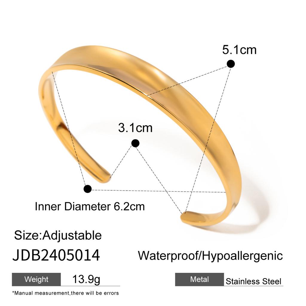 European and American 18k Gold Stainless Steel Concave Smooth Opening Bracelet Ins Internet Celebrity Cold Wind Simple Titanium Steel Bracelet