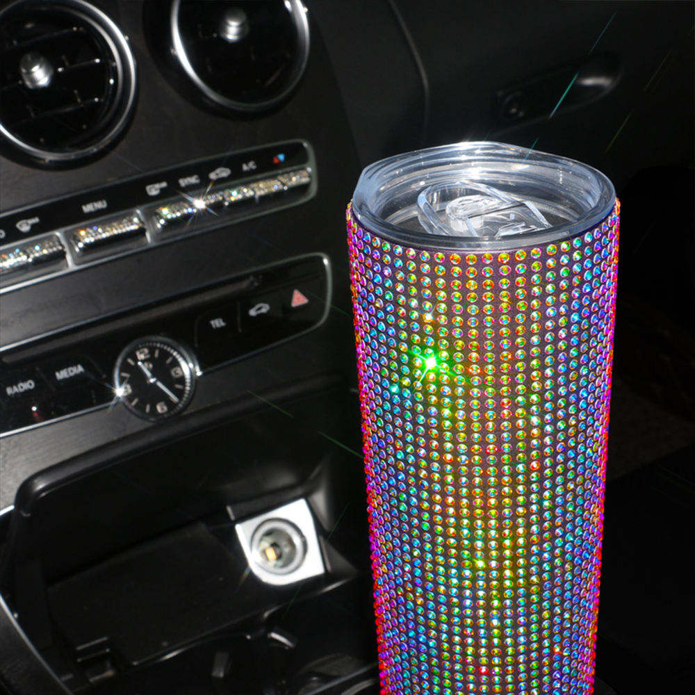 500ml Diamond Crystal Car Bottle Stainless Steel Water Bottle Bling Rhinestones Vacuum Flasks Coffee Cup Tumbler Car Accessories