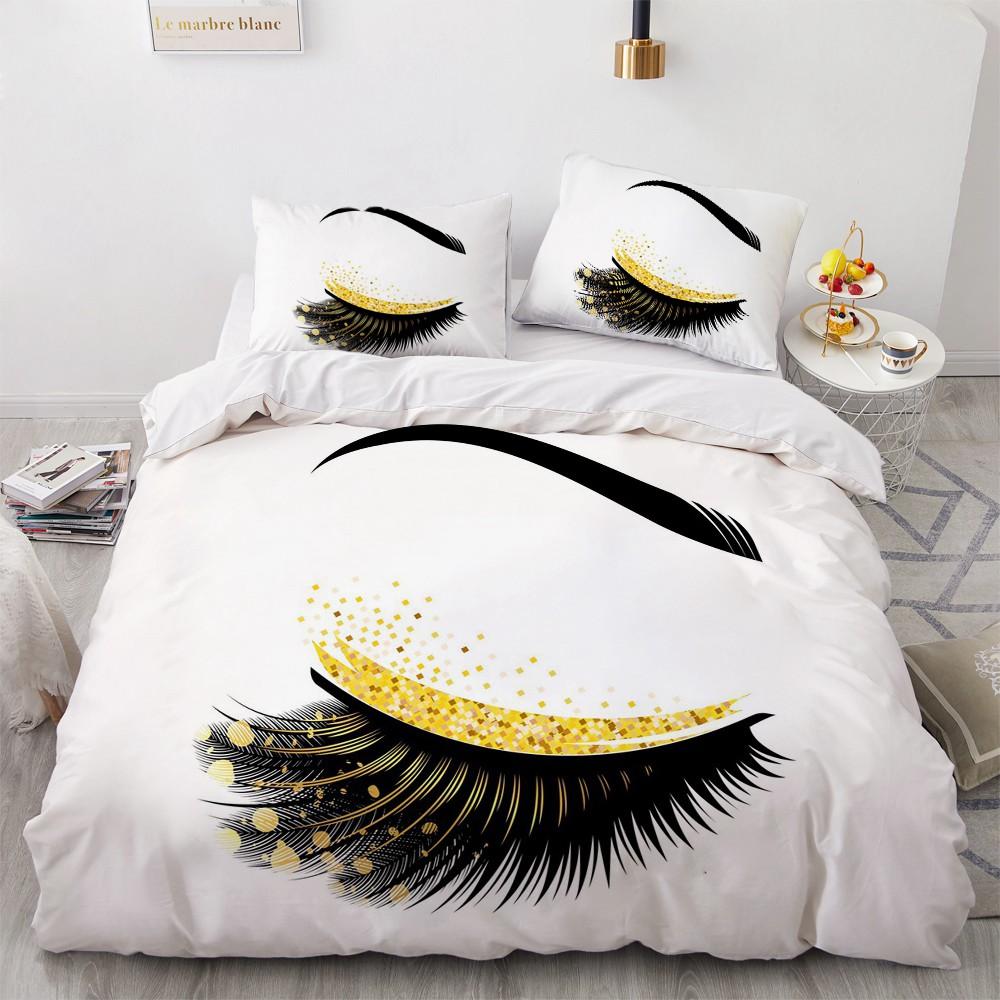 Eyelash King Queen Duvet Cover Cartoon Woman Eyes Bedding Set Watercolor Long Lashes Print Quilt Cover Polyester Comforter Cover