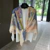 Blue Retro 130 Square Scarf Summer Air-Conditioned Room Shawl Sunscreen Silk Scarf Spring And Autumn Linen Scarf