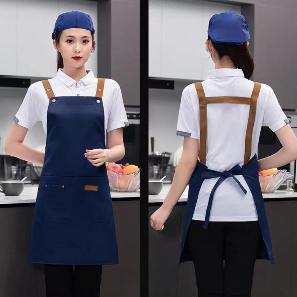Salon Apron Solid Color Waterproof Apron Oil Resistant Multi-function Kitchen Apron Adjustable with Pockets Chef Apron Waiter