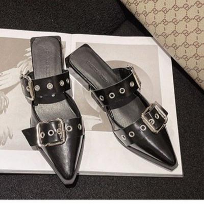 Women Flat with Shoes 2025 Designer Luxury Buckle Fashion Ladies Flats Shoes Slingback Pointed Toe Casual Female Sandals Mules