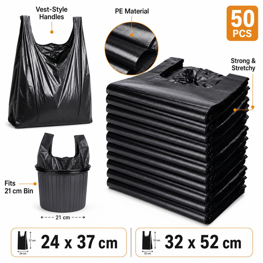 Black Handled Trash Bags Disposable Supermarket Shopping Bags Garbage Bags Home Cleaning Supplies