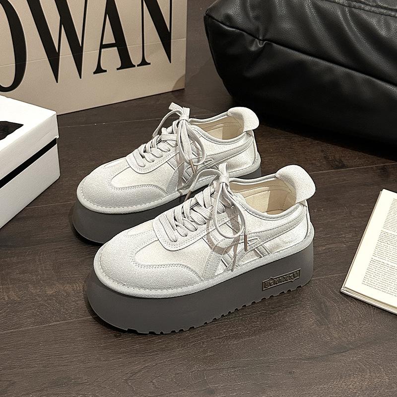Versatile casual thick-soled height-increasing muffin shoes for women's 2025 spring and summer new Korean version of height-increasing and thin lace-u