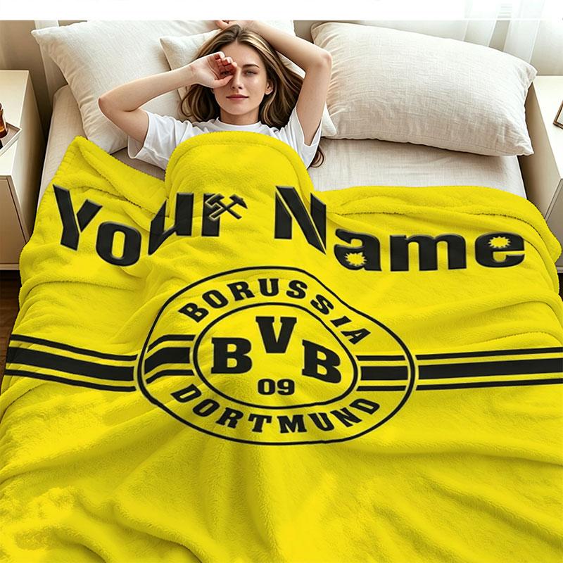 1PC Borussia Custom Name Patterned Flannel Blanket Suitable For All Seasons for Home Decor Warmth and Comfort Gifts Holiday Present