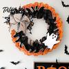 Indoor Halloween Wreath 15 Inch for Front Door, Rustic Ruffle with Shop Window Decor Ghost And Burlap Bow Fireplace Walls Windows Gothic Party