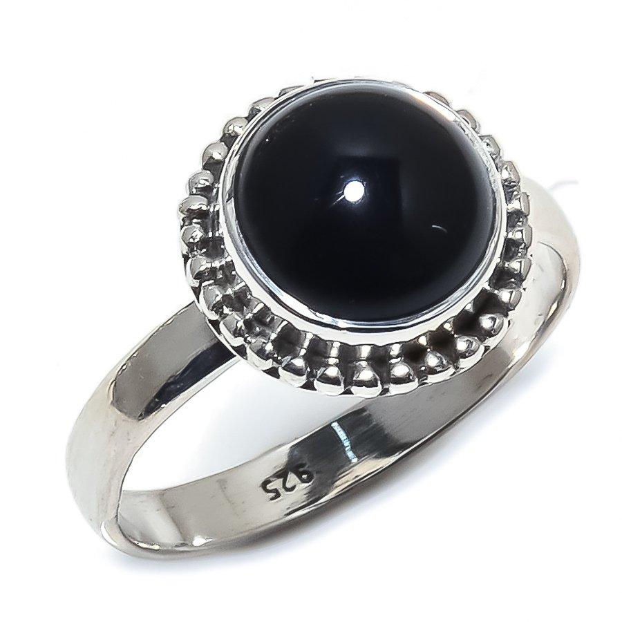Natural Black Onex Gemstone Handmade 925 Sterling Silver Jewelry Ring S.9 P9W00
