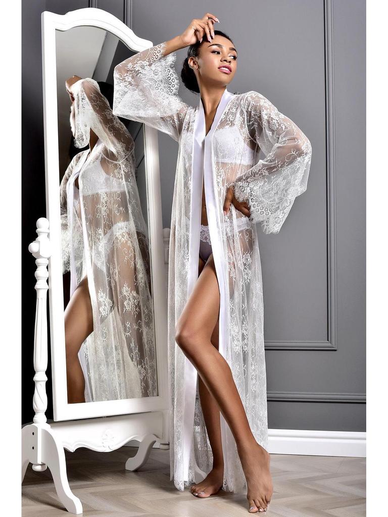Women's Plus Size Luxury Lace Lingerie & Robe Set - Sexy Hollowed Design