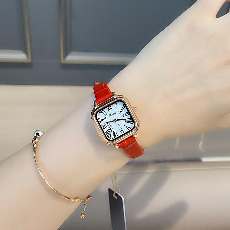 Fashion Ladies Watch Square Dial Roman Temperament Leather Strap Personalized Watch Women