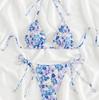 Floral Triangle Cup Three-Piece Swimsuit - Sexy Tie-Up Bikini Set In Stock