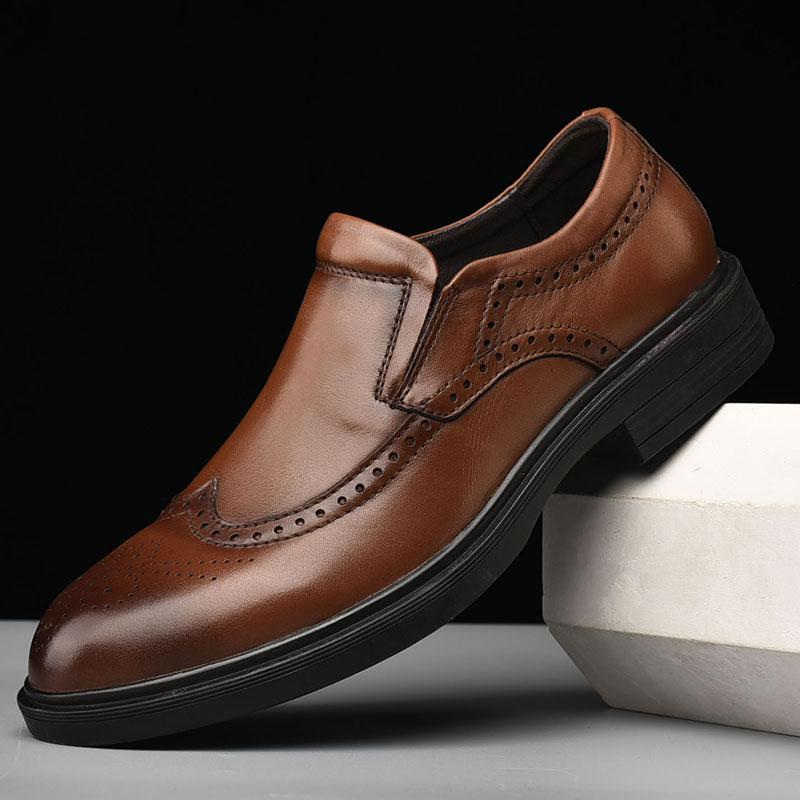 Fashion Men Genuine Cow Leather Brogue Wedding Business Mens Casual Flats Shoes Luxury Brand Oxford Shoes for Men's Shoes Platform Shoes