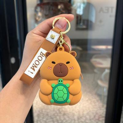 Lovely Cartoon Capybara Silicone Coin Carrier with Keychain, Compact Earphone Container, Vehicle Decor, Kids' Presents