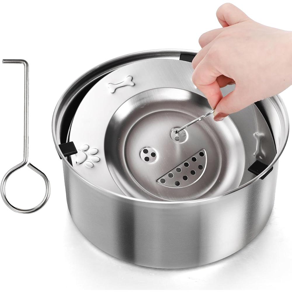 Anti-Spill 3L Stainless Steel Dog Water Bowl, Non-Slip Base Slow Drinking Water Dispenser Feeder for Medium Large Dogs