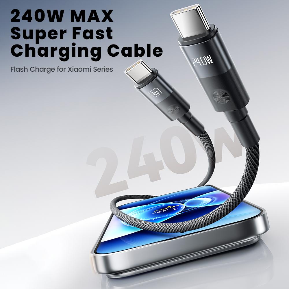 Toocki 240W USB C to Type C Cable PPS PD240W Ultra Fast Charging USB C Cable for Xiaomi MacBook Samsung Laptop Braided Data Cord