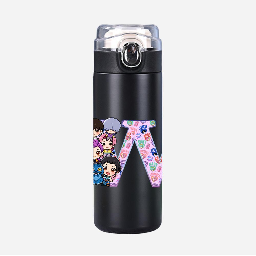 26 English Letter K-Pop Demon Hunters Printed 400Ml Water Bottle Thermos Cup Portable Stainless Steel Leak Proof Camping Water Cup Kid Gifts