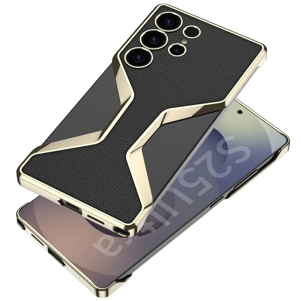 Electroplate Leather Galaxy S25 Ultra Phone Case for Samsung Galaxy S25 Ultra  Plating Plastic Hard Shell Protective Back Cover