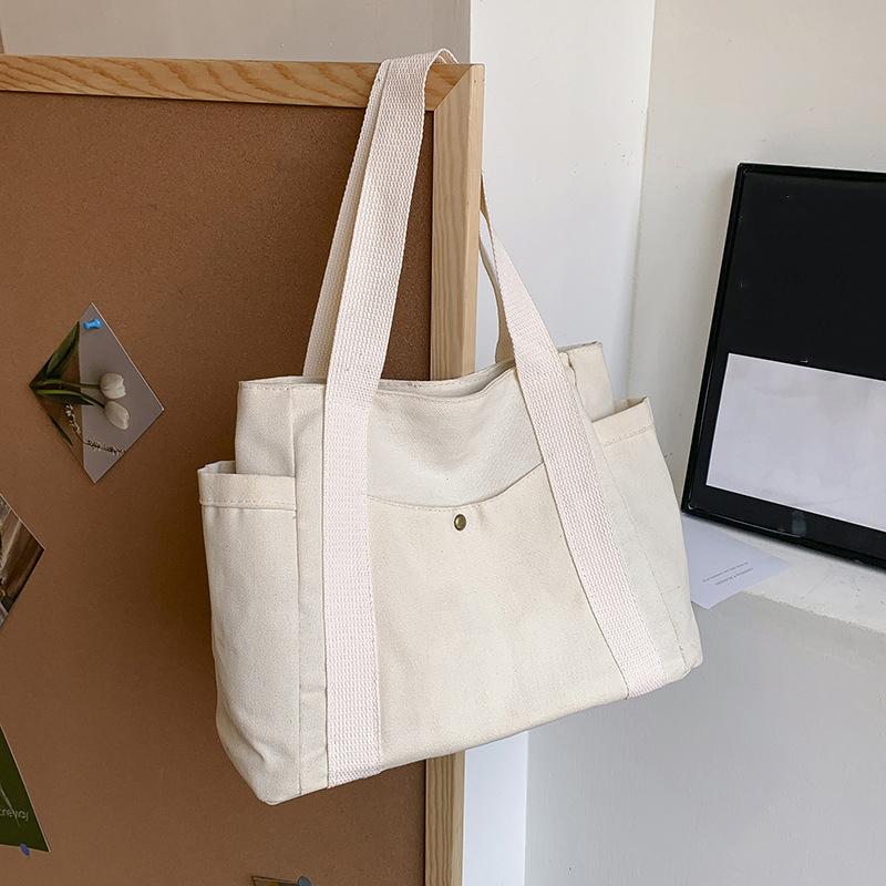 Geantă de umăr stil Preppy Geantă de mână de mare capacitate pentru femei Geantă de pânză solidă ocazională versatilă Geantă pătrată pentru navetă