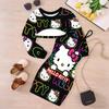 Girls Cartoon 2 Piece Outfits, Long Sleeve Crop Top + Spaghetti Strap Bodycon Dress, Simple Playful Print Party Dress Set