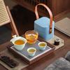 Crystal Glaze Travel Tea Set, Kiln Change Express Cup Cover Bowl, Household Kung Fu One Pot Two Cups Outdoor Portable Bag
