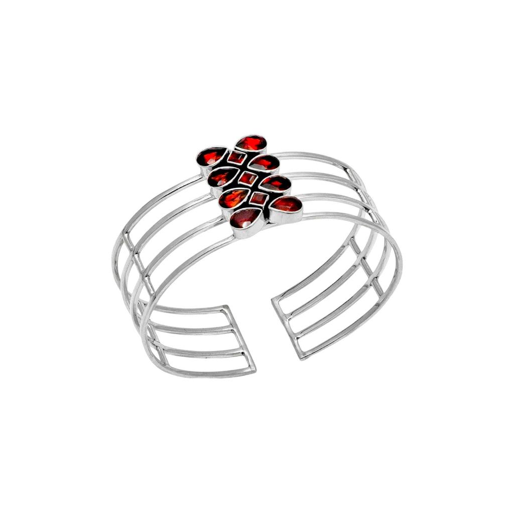 Natural Garnet Cuff Bracelet: 925 Sterling Silver Jewelry