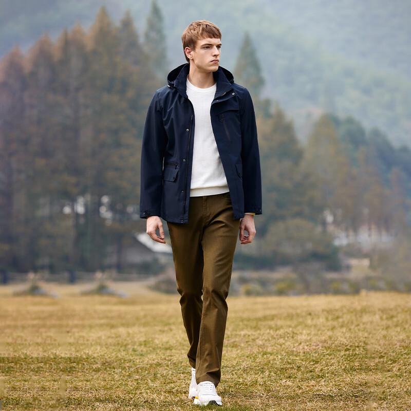 Navigare Men's Removable Hood Subtle Plaid Jacket