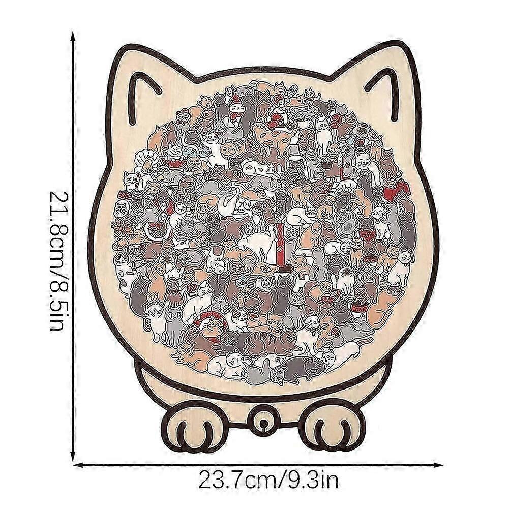 (B) Cat Shaped Wooden Jigsaw Puzzle 135 Pcs Morandi Colors for Adults
