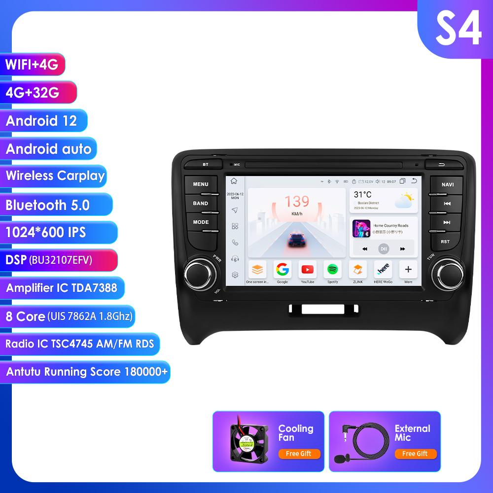 

OSSURET RDS Автомагнитола для TT MK2 8J 2006 - 2014 Android Мультимедийный Видеоплеер Навигация GPS Carplay QLED Интеллектуальный Сенсорный Экран Автомагнитола 8G S4 8Core 4G 32G