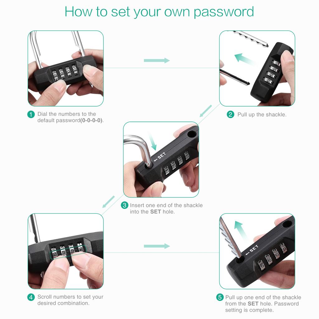 Combination Padlock 4-Digit Security Number Lock Resettable Locks with Adjustable Shackle Waterproof Padlock for Gym Luggage
