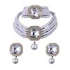 Square Crystal Diamond Earrings Necklace Set Choker Multilayer Bridal Anti-Pearl Necklace Earrings Women
