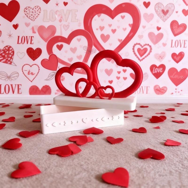 Smooth Edge Heart Box Valentine's Day Heart Gift Box with Red Lid Plastic Heart-shaped Party Favor Container Wedding Anniversary