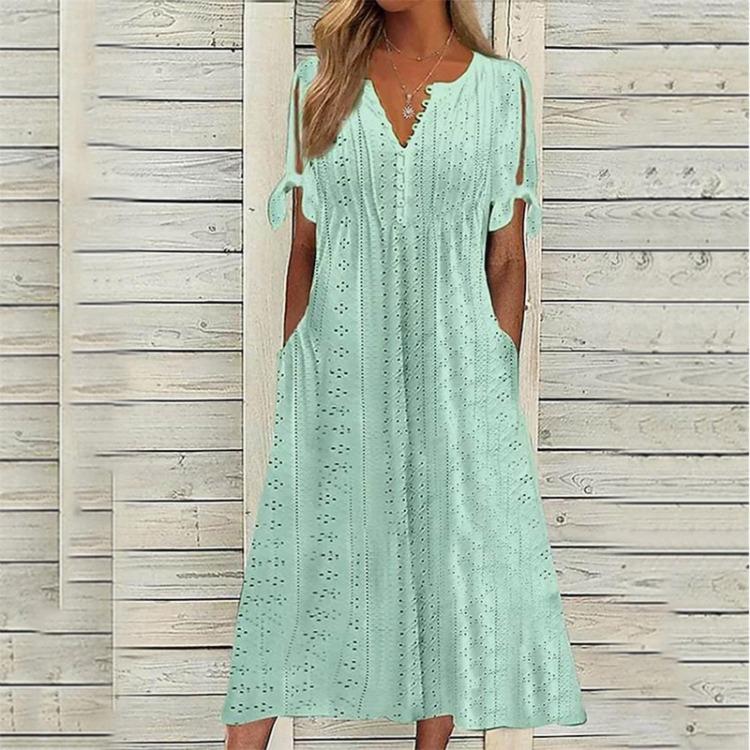 Off Shoulder Summer Maxi Dress for Women with Pockets Round Neck Short Sleeve Long Dress