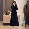Hepburn Style Black Knitted Dress Women's New Early Autumn Semi-turtleneck Bottomed Inner Long Dress