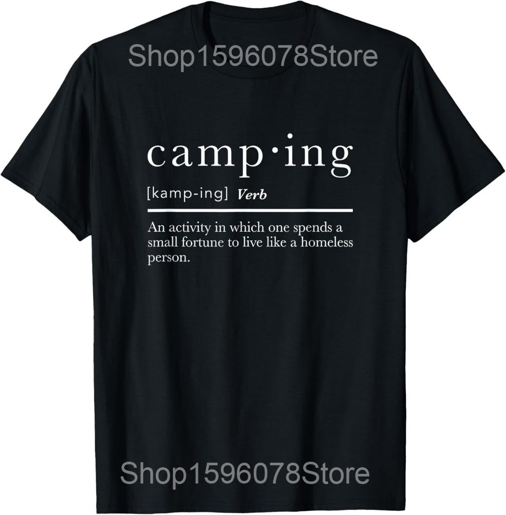 Modo Acampamento Engraçado Ligado Campista Feliz Camisetas de Acampamento Homens Algodão Humor Streetwear Camiseta Manga Curta Unissex Roupa Solta