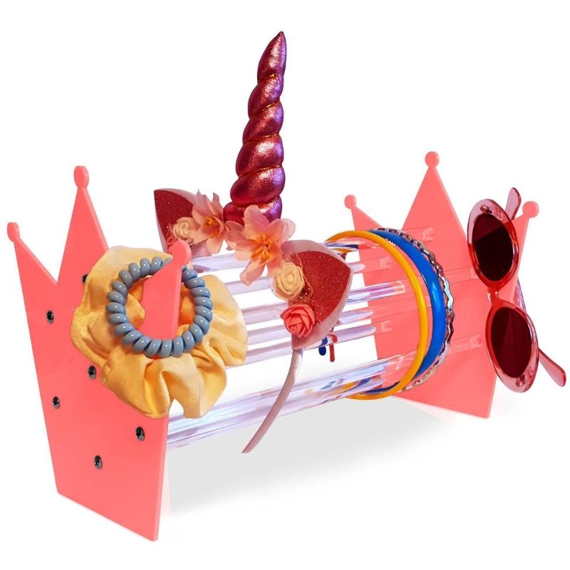 Acrylic Headband Holder Organizer Pink Crown Jewelry Display Stand Hairband Hair Hoop Display Stand for Girls Women