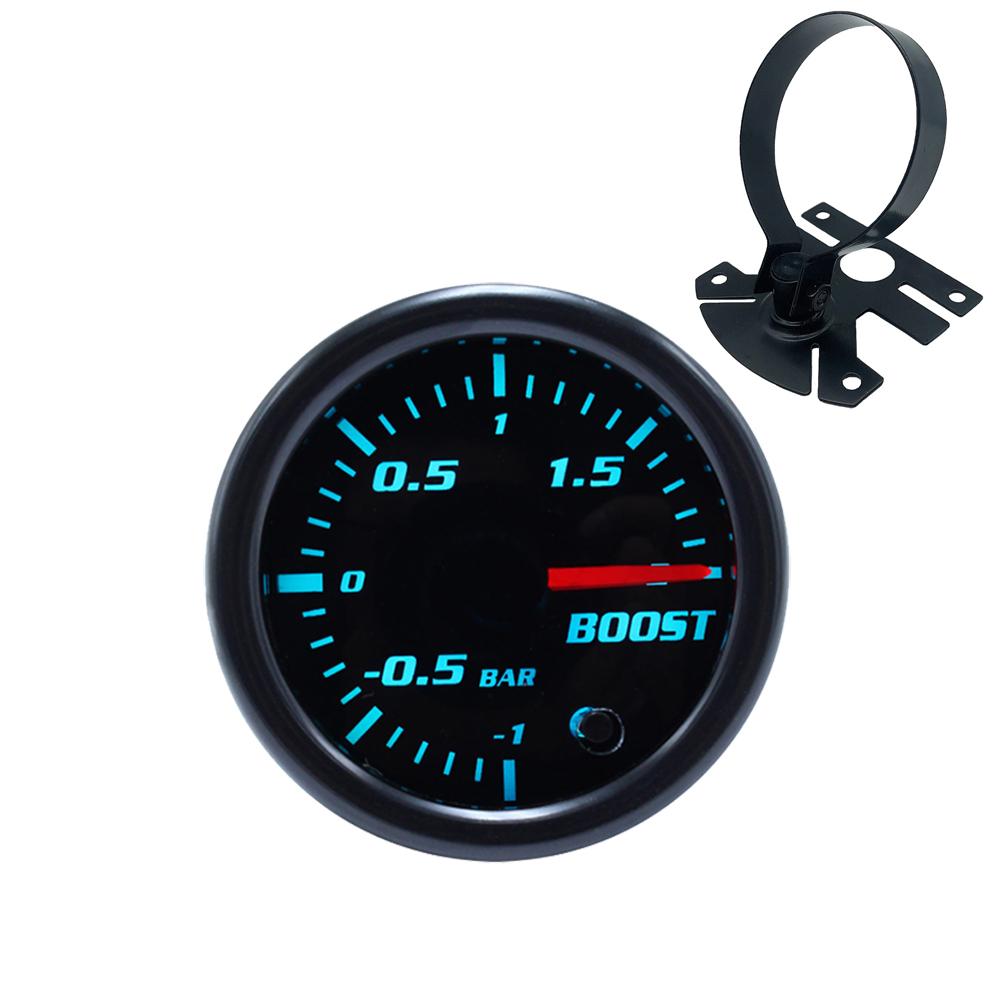 BAOLUN 2" 52mm Universal Car Turbo Boost Gauge Pointer LED BAR Pressure Meter 7 Color Black Face with cup & without cup