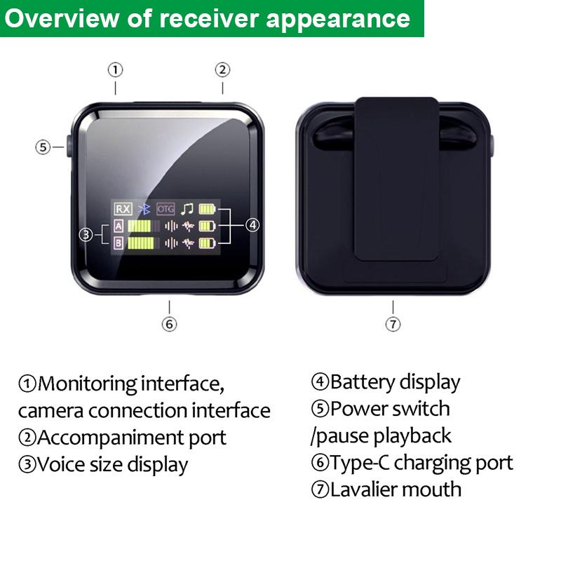 Drahtloses Lavalier-Mikrofonsystem, Bluetooth-Audio-/Video-Sprachaufzeichnungsmikrofon für iPhone, Android-Handy, Interviewkamera