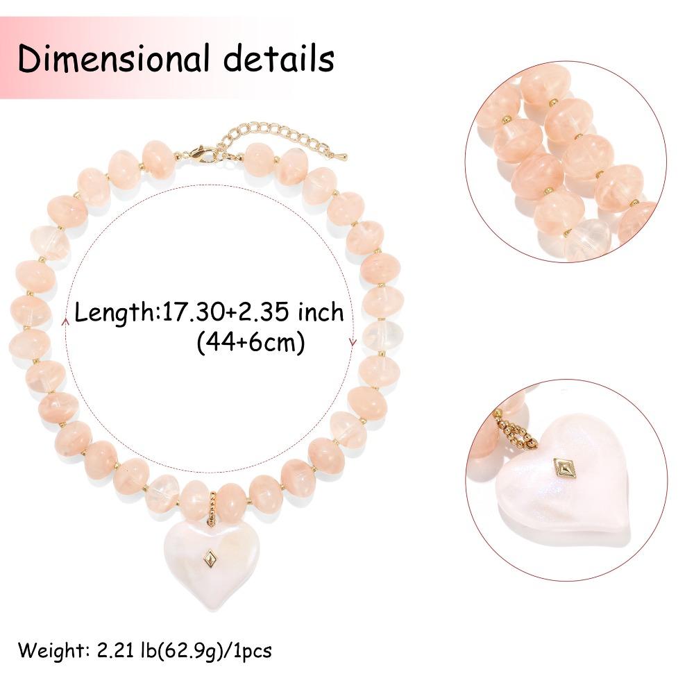 Colorful Beads Chunky Beads Necklace Heart-shaped Collarbone Chain Pendant Necklace Jewelry Gifts