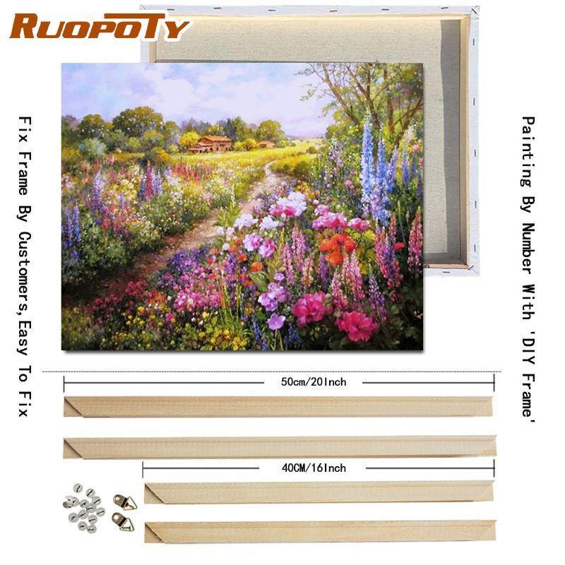 RUOPOTY DIY Frame Oil Painting By Numbers Daisy Flower Acrylic Home Decor On Canvas Wall Art Picture Rose For Living Room