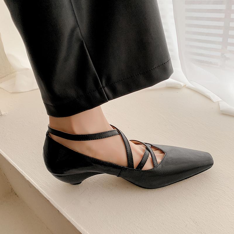 2024 Women Pumps Mature Genuine Leather Spring Summer New Shoes Woman Buckle Strap Office Lady Working Pumps Rome Style Shoes
