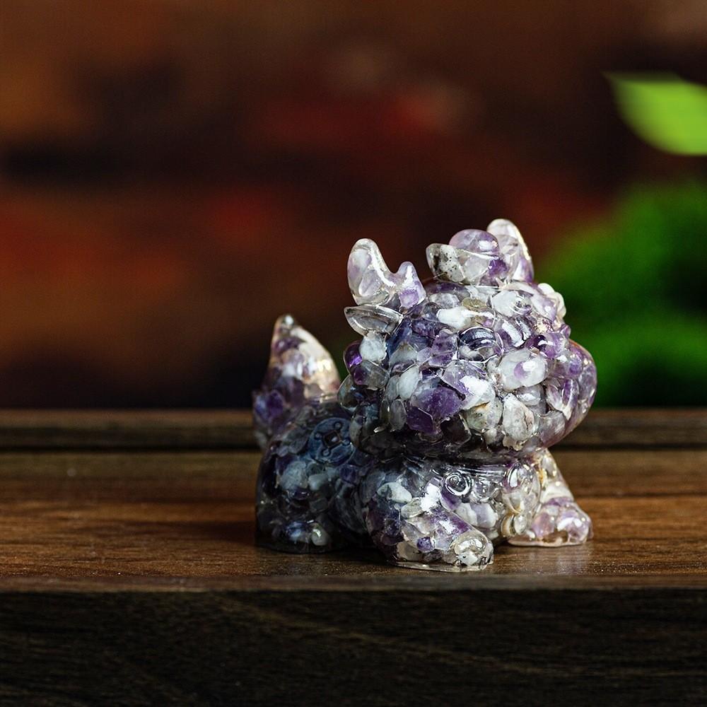 Natural Crystal Resin Animal Figurine With Stone Decor For Home Office Gift