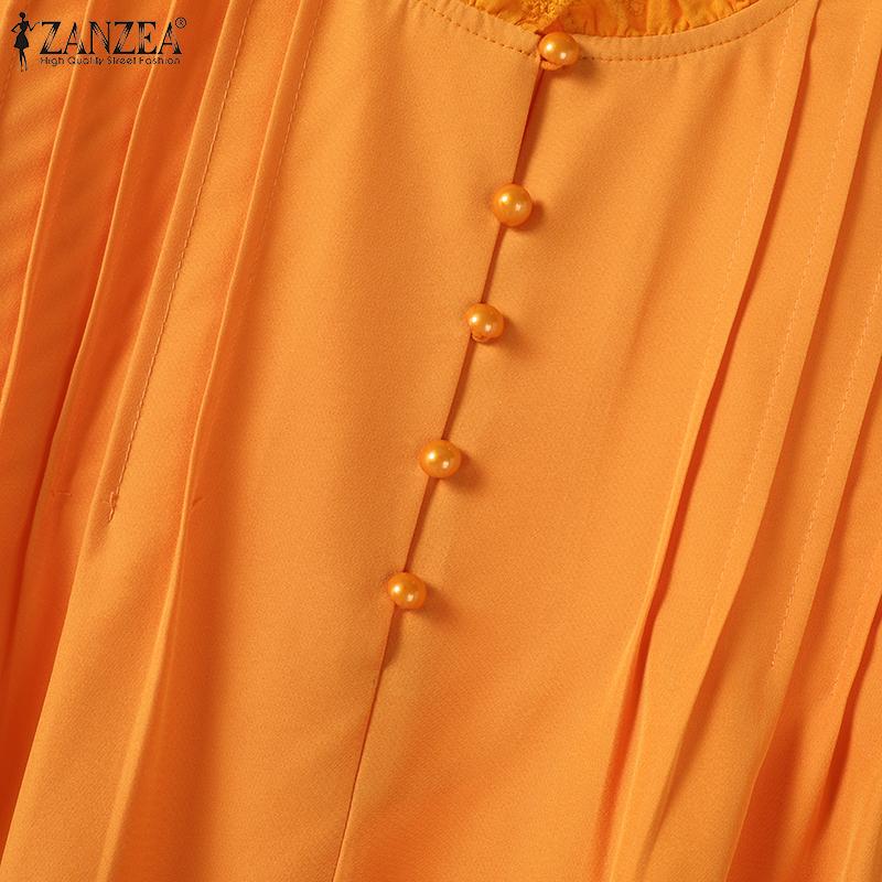 ZANZEA Bluză casual cu mânecă lungă cu gât rotund din dantelă