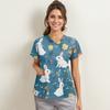 Women's Fashion V-neck Short Sleeve Workwear With Pockets Printed Tops