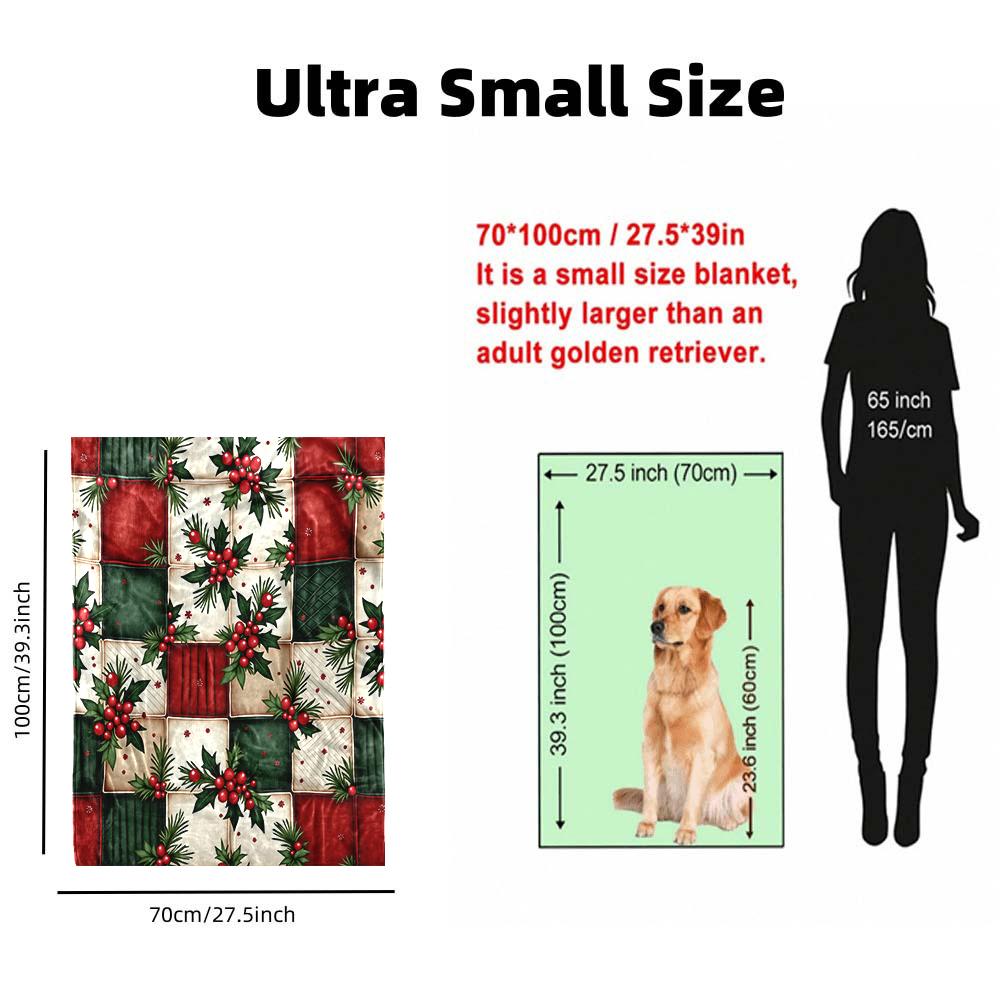 1PC Christmas Holly Berry Print Blanket-Made of soft, fluffy flannel, perfect for a sofa, bed or lounge chair. Ideal for holiday