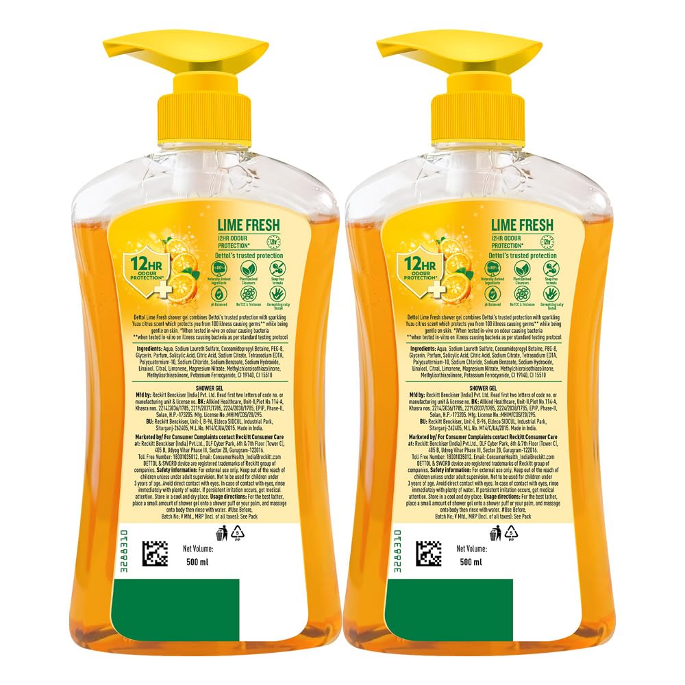 Dettol Body Wash and Shower Gel, Lime fresh-500ml,Pack Of 2